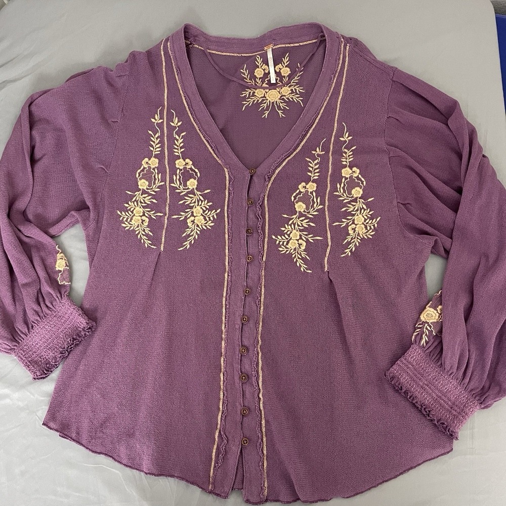 Free People Sweater Womens Large L Knit Embroidered Pullover - Picture 7 of 12